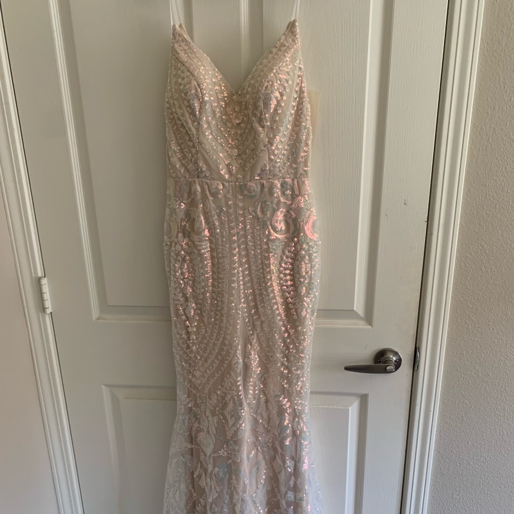 Glitter mermaid champagne prom dress
